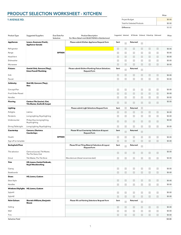 Product-Selection-Sheet-Kitchen Product-Selection-Sheet-Kitchen